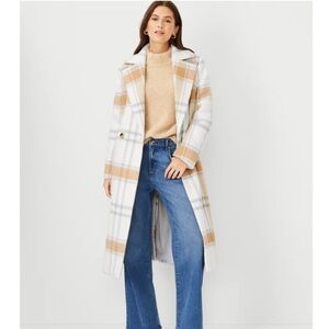 Ann Taylor Petite Plaid Double Breast Coat.  Size LP.  Cafe Au Lait.  NWT